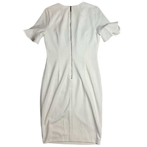 Calvin Klein white midi dress with short ruffle sleeve crew neck semiformal 4 - Picture 2 of 7